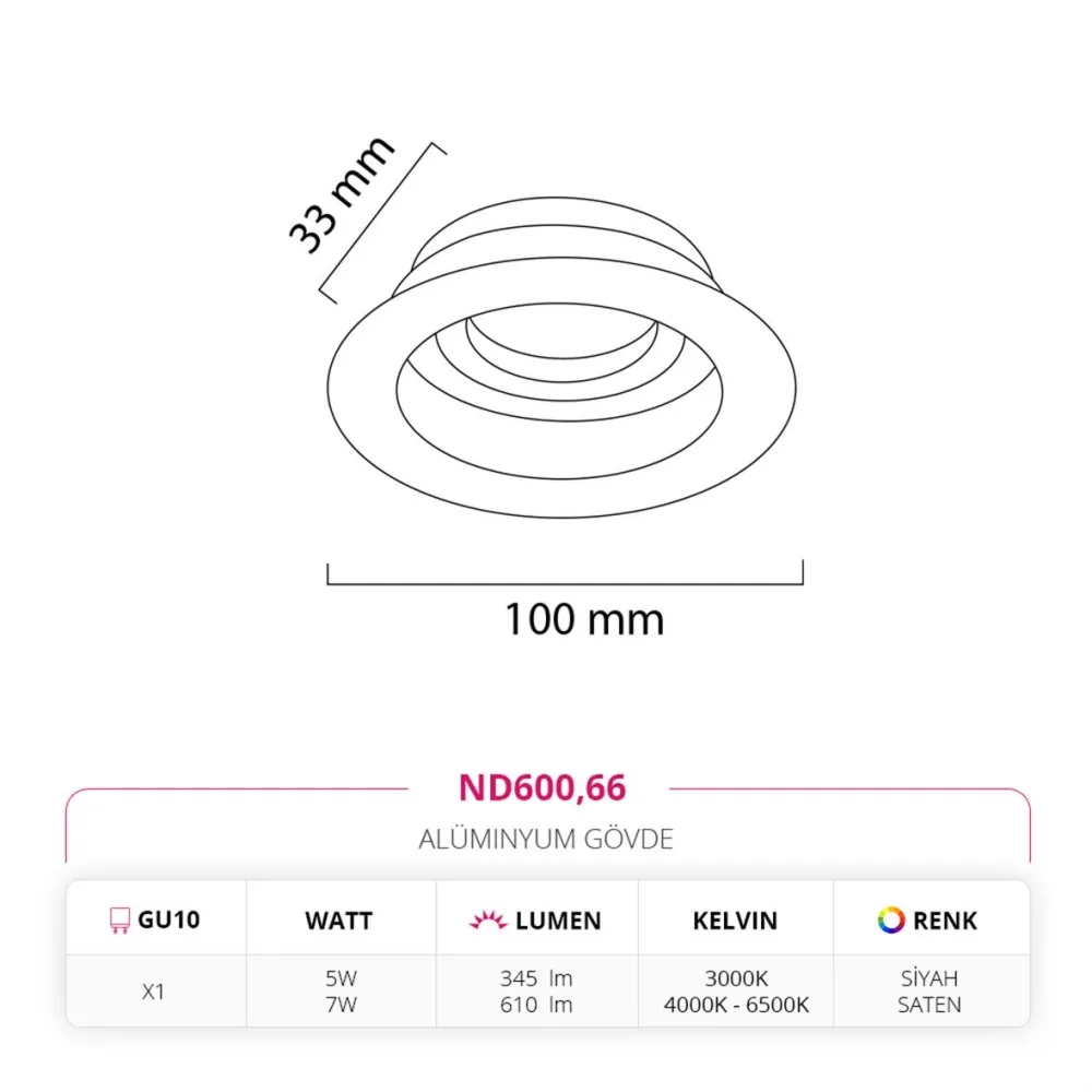 Nevo Sıva Altı Led Spot Saten Siyah Nd600 — 2. görsel