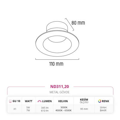 Nevo Sıva Altı Led Spot Siyah Bakır Nd311 — 3. görsel
