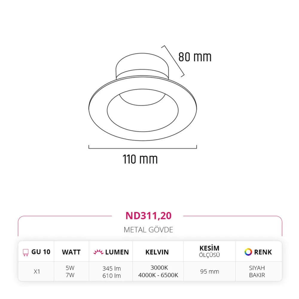Nevo Sıva Altı Led Spot Siyah Bakır Nd311 — 3. görsel