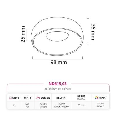 Nevo Sıva Altı Led Spot Siyah Beyaz Nd615 — 2. görsel
