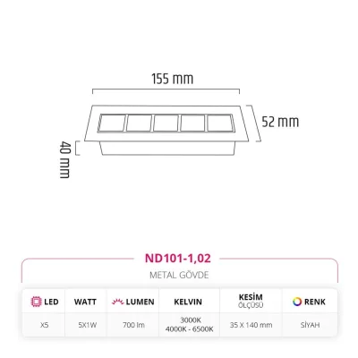 Nevo Sıva Altı Led Spot Siyah Nd101-1 — 3. görsel