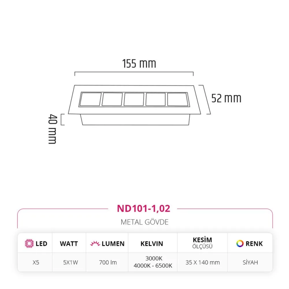 Nevo Sıva Altı Led Spot Siyah Nd101-1 — 3. görsel