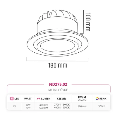 Nevo Sıva Altı Led Spot Siyah Nd275 — 4. görsel