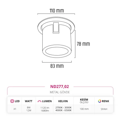 Nevo Sıva Altı Led Spot Siyah Nd277 — 2. görsel