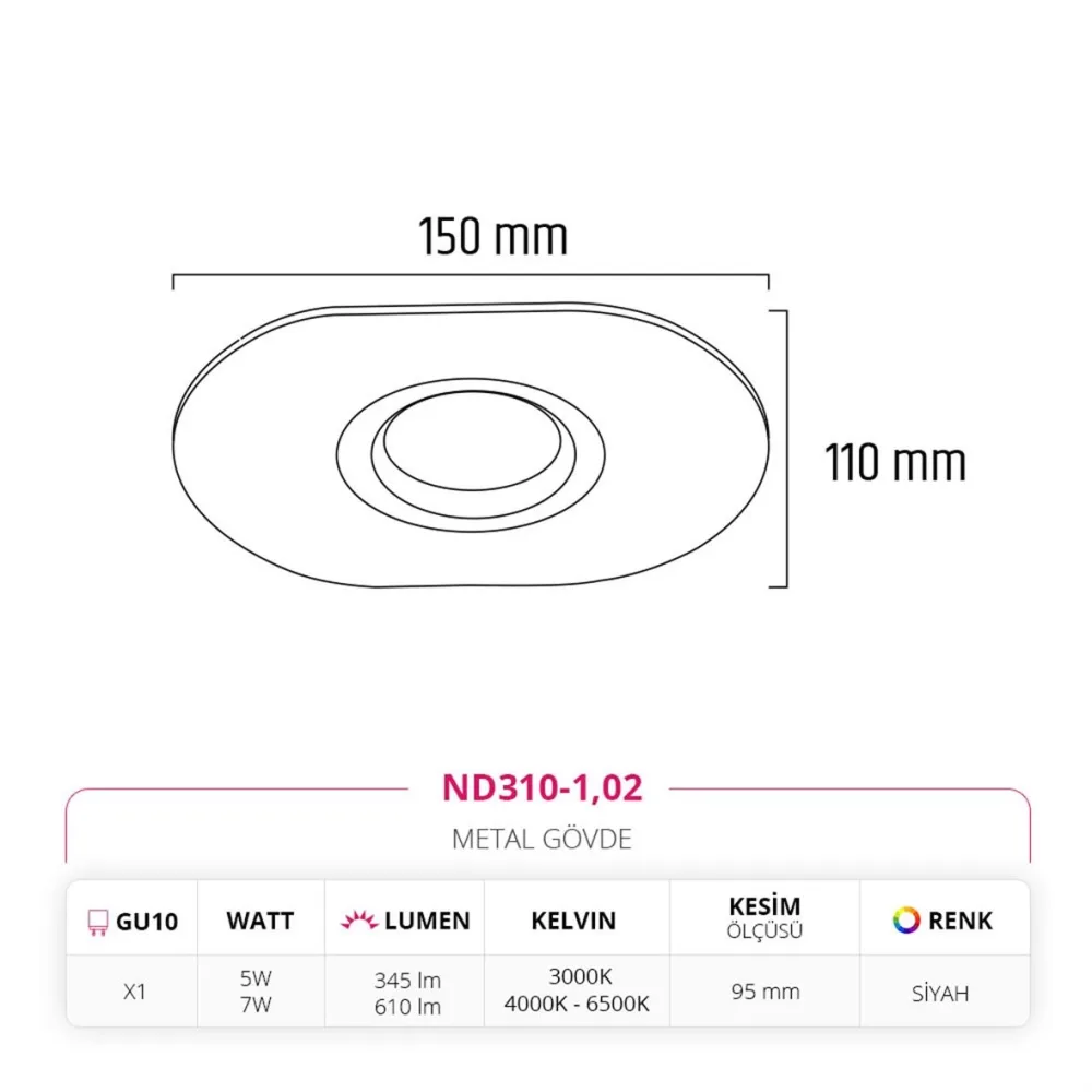 Nevo Sıva Altı Led Spot Siyah Nd310-1 — 3. görsel