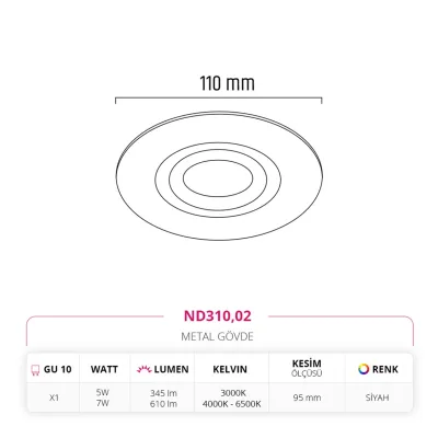 Nevo Sıva Altı Led Spot Siyah Nd310 — 3. görsel
