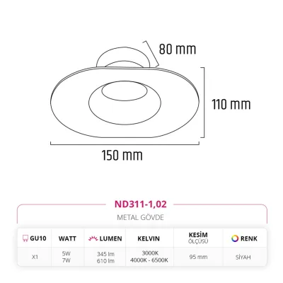 Nevo Sıva Altı Led Spot Siyah Nd311-1 — 3. görsel