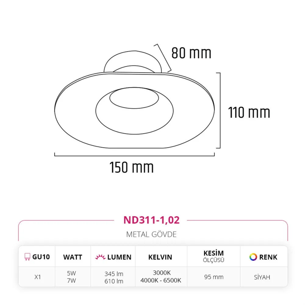 Nevo Sıva Altı Led Spot Siyah Nd311-1 — 3. görsel