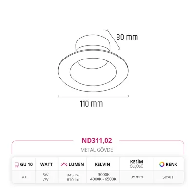 Nevo Sıva Altı Led Spot Siyah Nd311 — 3. görsel