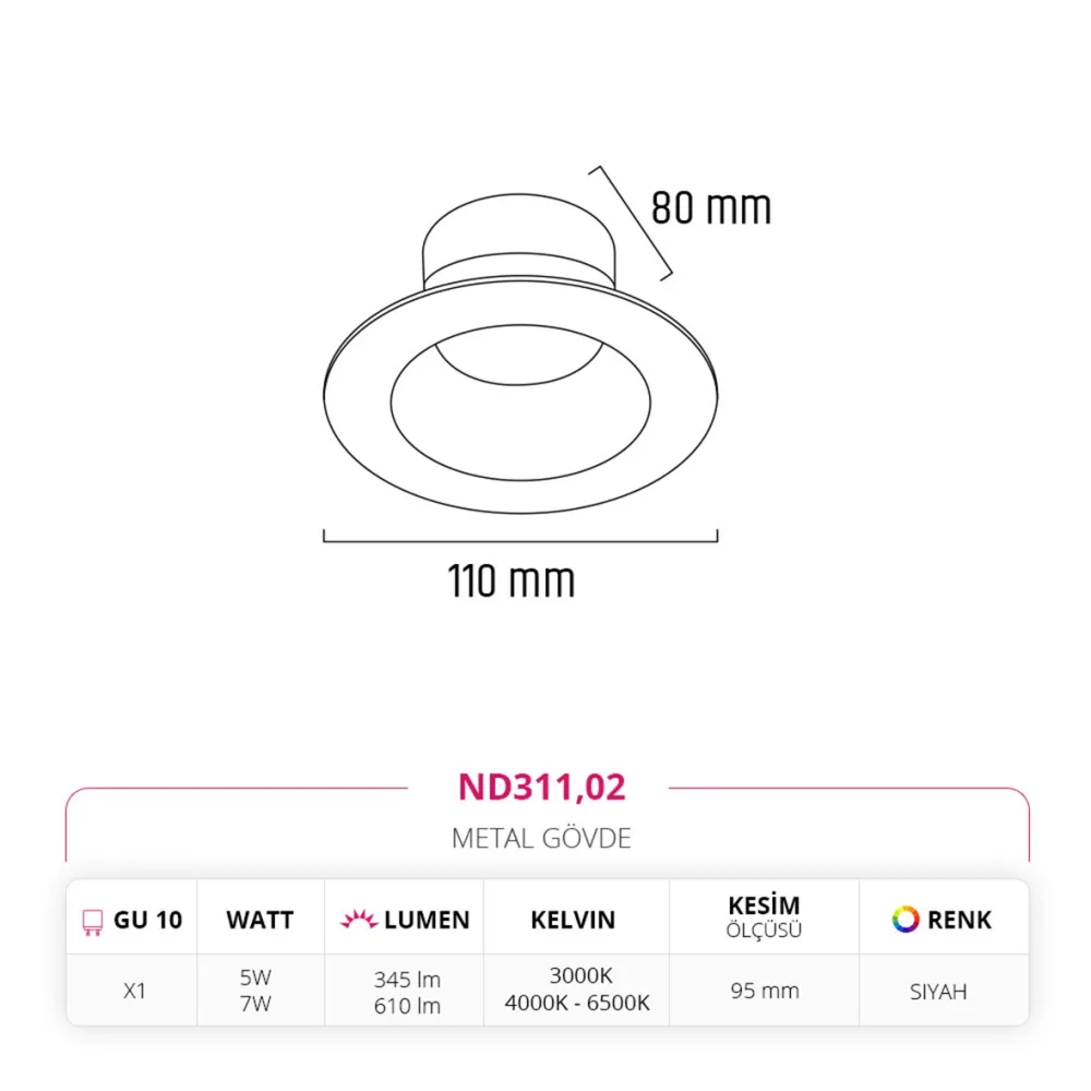 Nevo Sıva Altı Led Spot Siyah Nd311 — 3. görsel