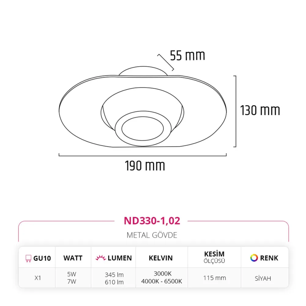 Nevo Sıva Altı Led Spot Siyah Nd330-1 — 3. görsel