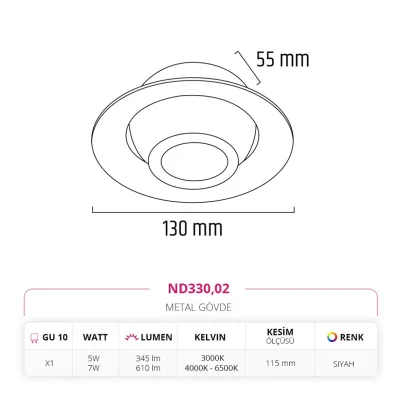 Nevo Sıva Altı Led Spot Siyah Nd330 — 3. görsel