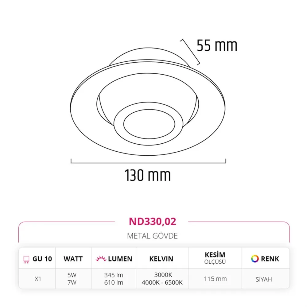 Nevo Sıva Altı Led Spot Siyah Nd330 — 3. görsel