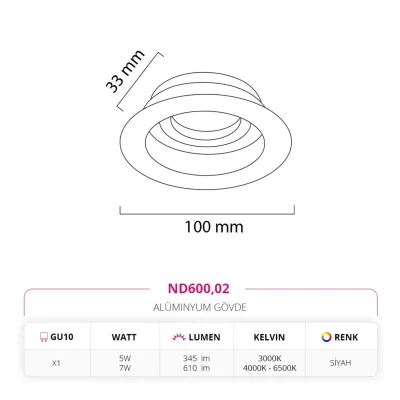 Nevo Sıva Altı Led Spot Siyah Nd600 — 2. görsel