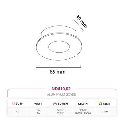 Nevo Sıva Altı Led Spot Siyah Nd610 — 2. görsel