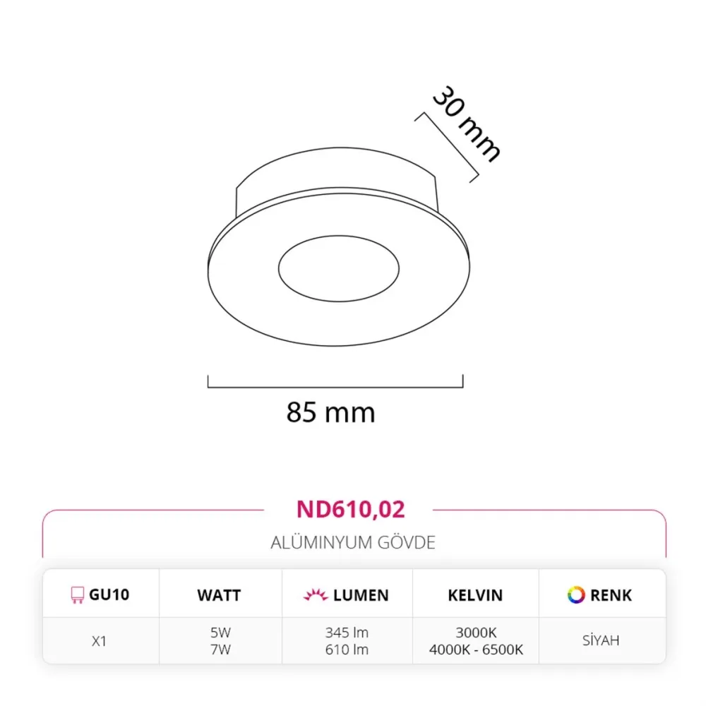 Nevo Sıva Altı Led Spot Siyah Nd610 — 2. görsel