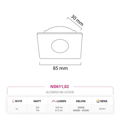 Nevo Sıva Altı Led Spot Siyah Nd611 — 3. görsel