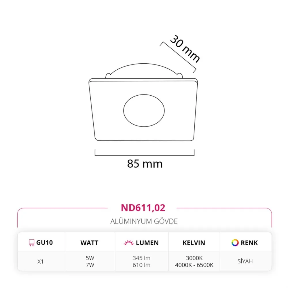 Nevo Sıva Altı Led Spot Siyah Nd611 — 3. görsel