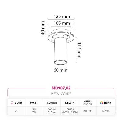 Nevo Sıva Altı Led Spot Siyah Nd907 — 3. görsel