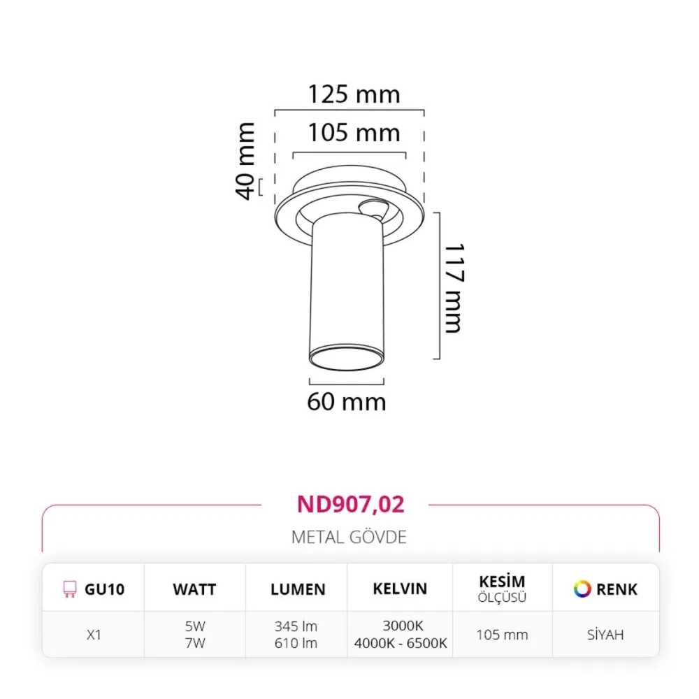 Nevo Sıva Altı Led Spot Siyah Nd907 — 3. görsel