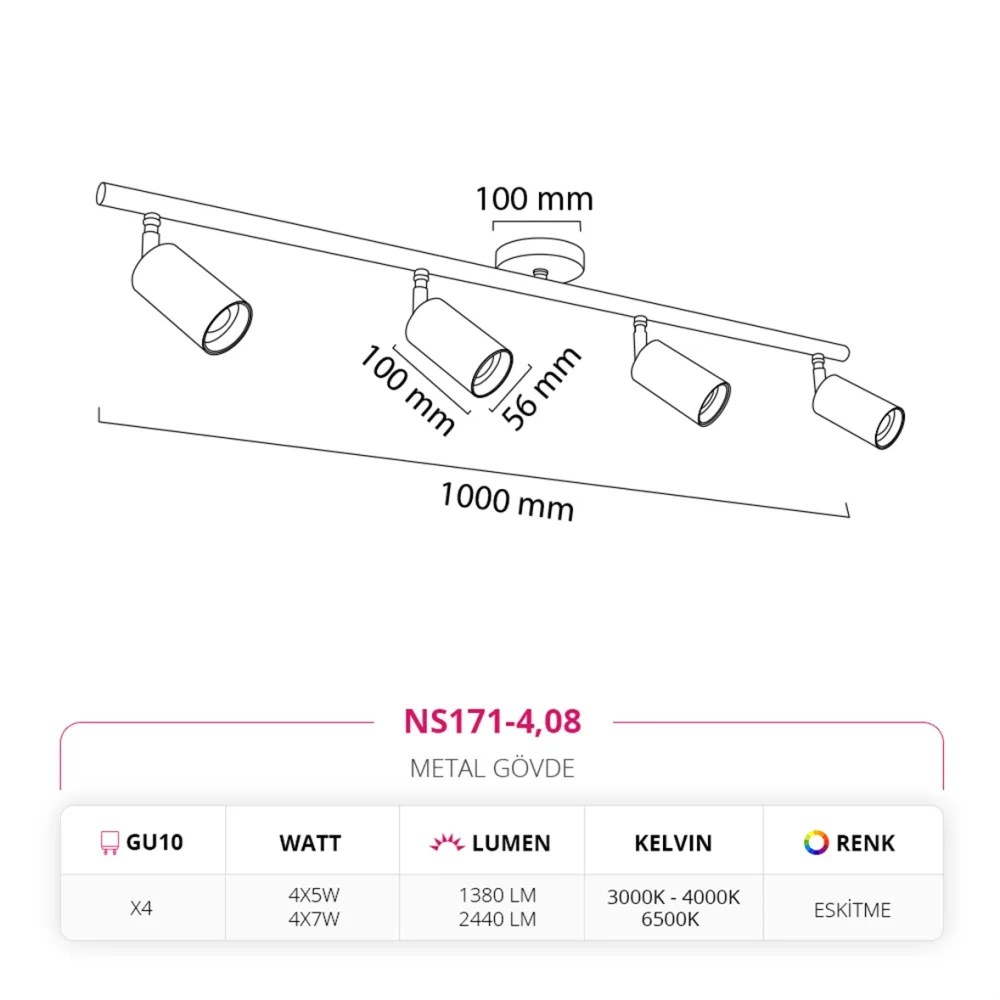 Nevo Sıva Üstü Dörtlü Led Spot Eskitme Ns171-4 — 2. görsel