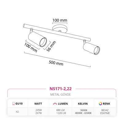 Nevo Sıva Üstü İkili Led Spot Beyaz Eskitme Ns171-2