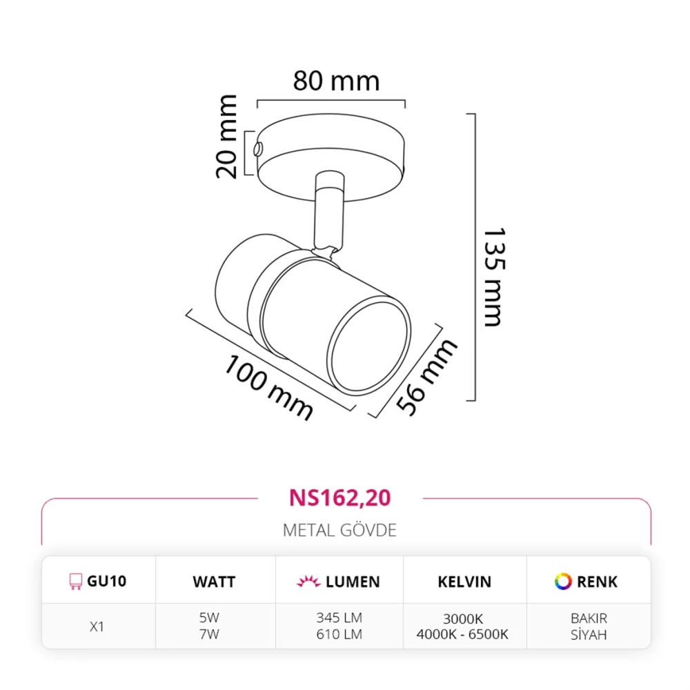 Nevo Sıva Üstü Led Spot Bakır Siyah Ns162 — 3. görsel