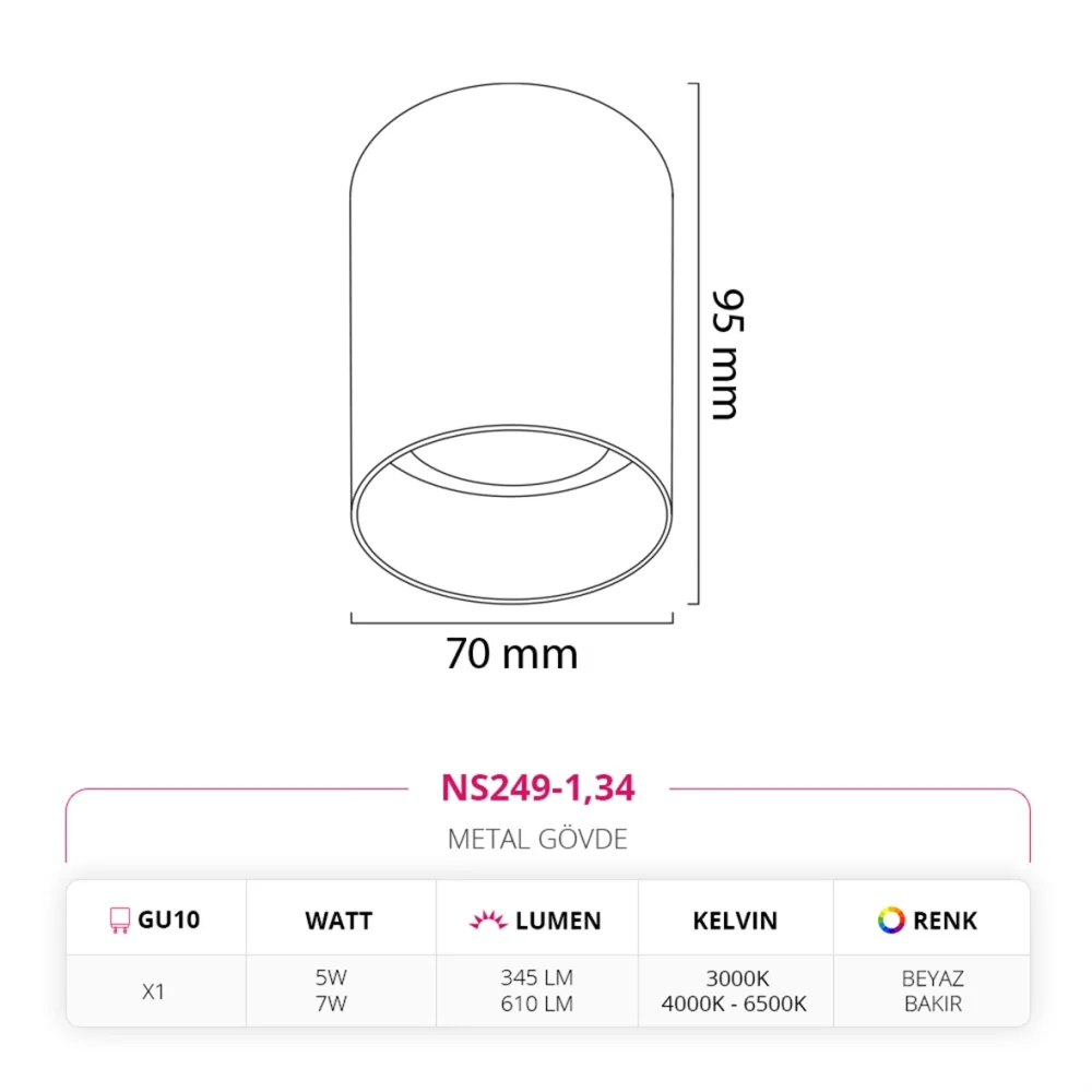 Nevo Sıva Üstü Led Spot Beyaz Bakır Ns249-1 — 2. görsel