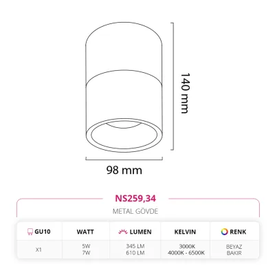 Nevo Sıva Üstü Led Spot Beyaz Bakır Ns259 — 2. görsel