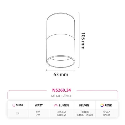 Nevo Sıva Üstü Led Spot Beyaz Bakır Ns260 — 2. görsel