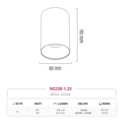 Nevo Sıva Üstü Led Spot Beyaz Gold Ns238-1 — 3. görsel