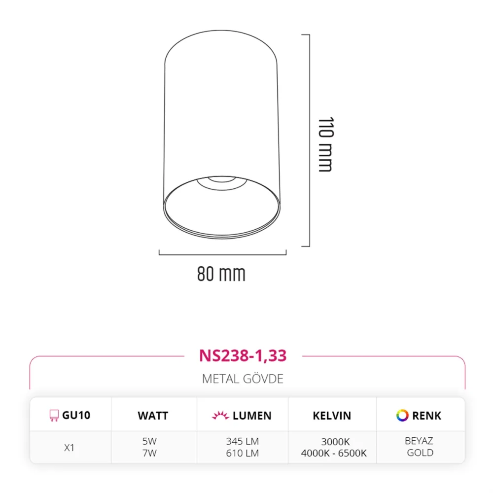 Nevo Sıva Üstü Led Spot Beyaz Gold Ns238-1 — 3. görsel