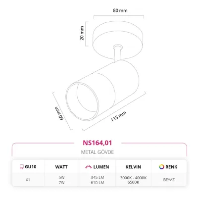 Nevo Sıva Üstü Led Spot Beyaz Ns164