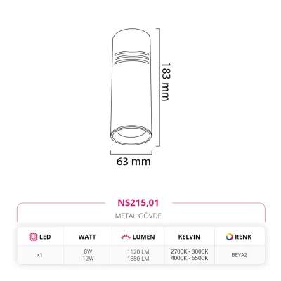 Nevo Sıva Üstü Led Spot Beyaz Ns215