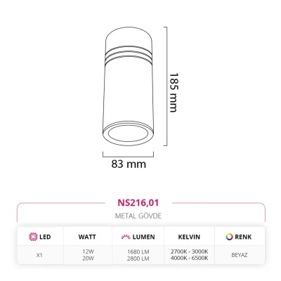 Nevo Sıva Üstü Led Spot Beyaz Ns216