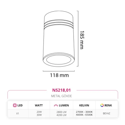 Nevo Sıva Üstü Led Spot Beyaz Ns218