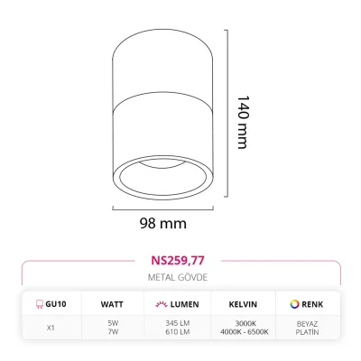 Nevo Sıva Üstü Led Spot Beyaz Platin Ns259 — 2. görsel