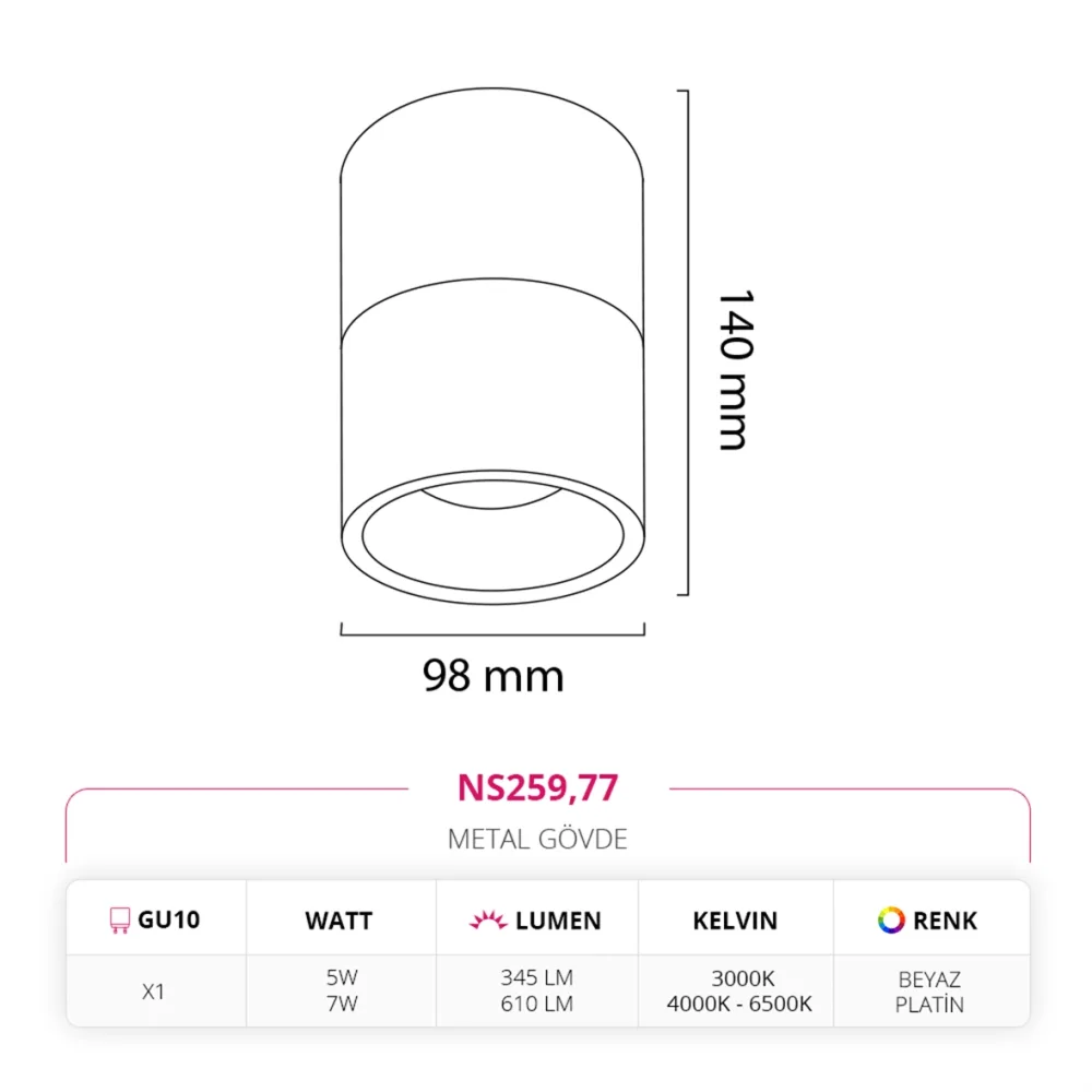 Nevo Sıva Üstü Led Spot Beyaz Platin Ns259 — 2. görsel