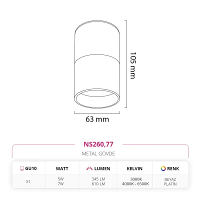 Nevo Sıva Üstü Led Spot Beyaz Platin Ns260 — 2. görsel