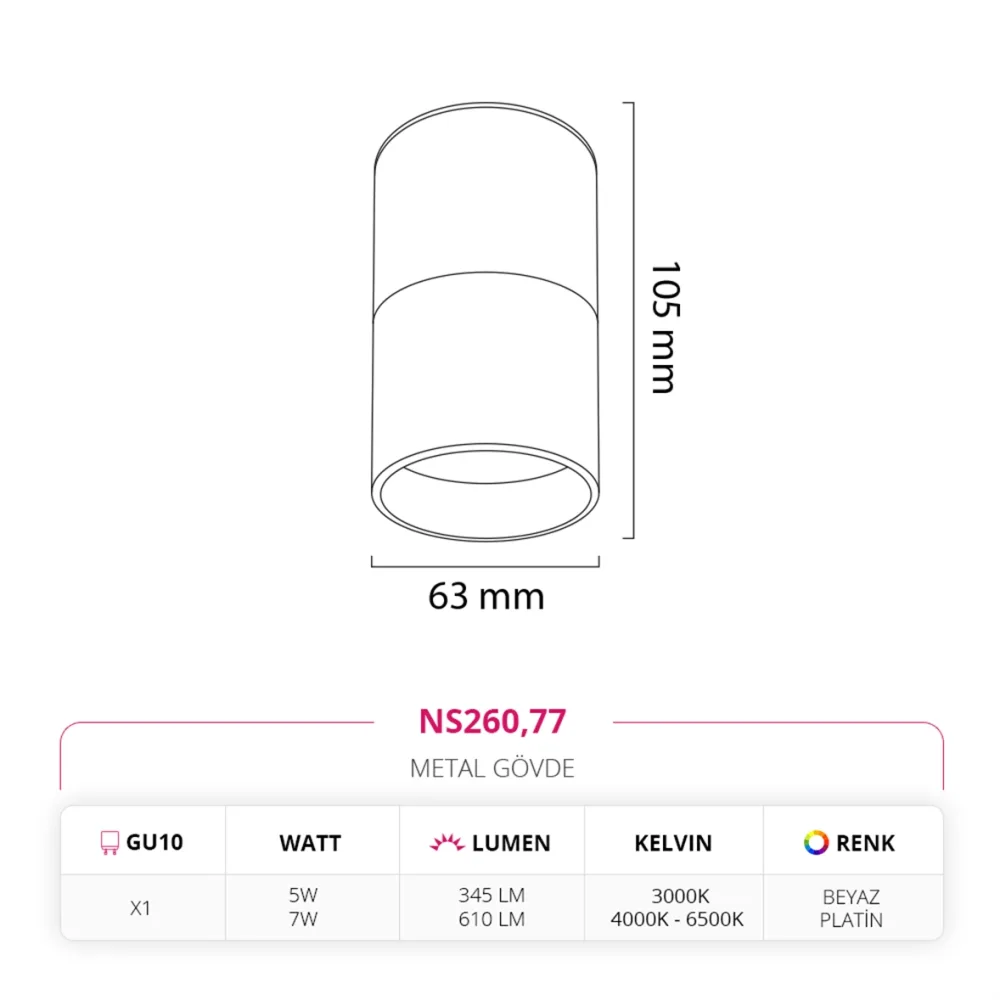 Nevo Sıva Üstü Led Spot Beyaz Platin Ns260 — 2. görsel