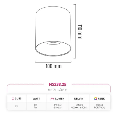 Nevo Sıva Üstü Led Spot Beyaz Portakal Ns238 — 3. görsel