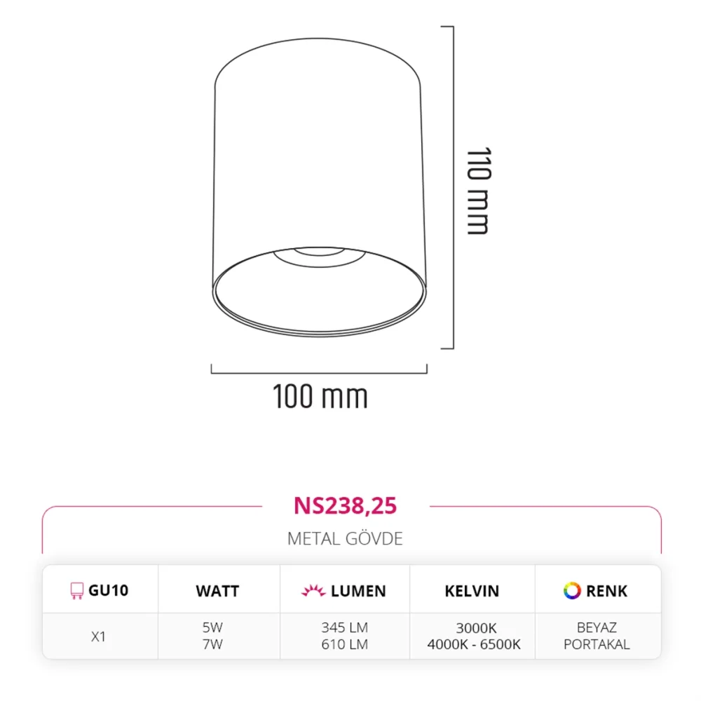 Nevo Sıva Üstü Led Spot Beyaz Portakal Ns238 — 3. görsel