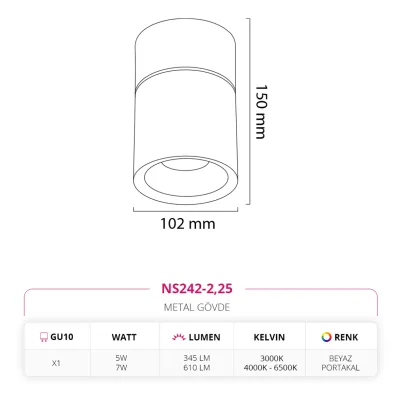 Nevo Sıva Üstü Led Spot Beyaz Portakal Ns242-2 — 4. görsel