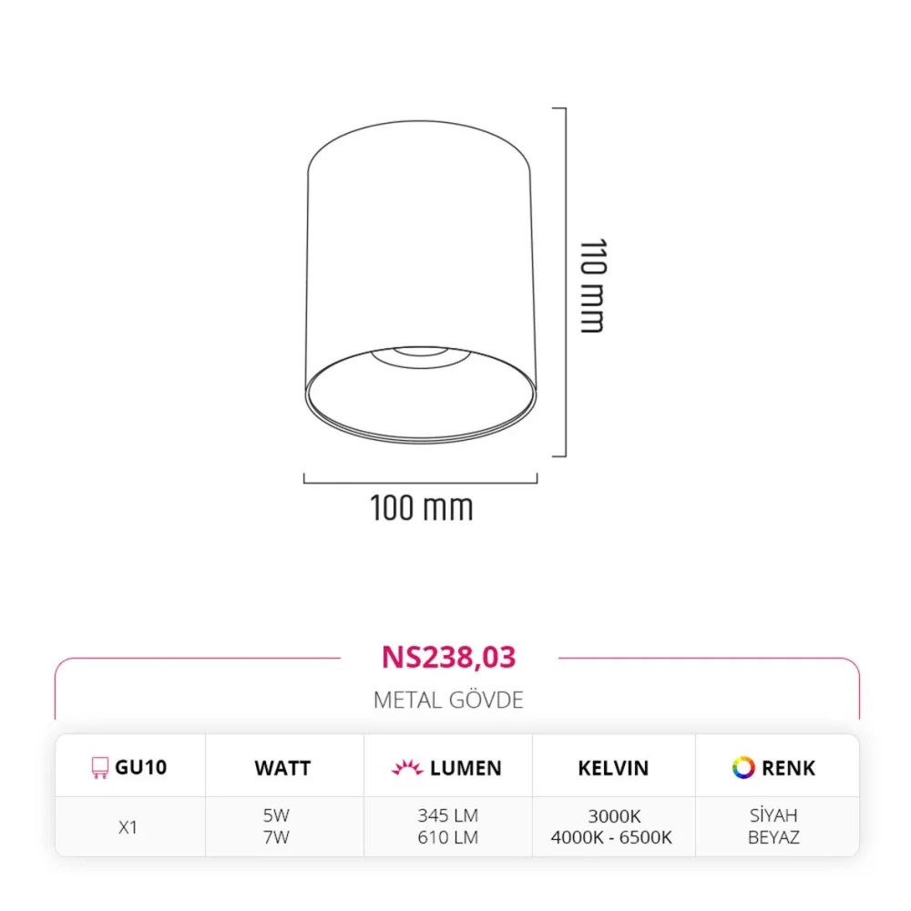 Nevo Sıva Üstü Led Spot Beyaz Siyah Ns238 — 3. görsel