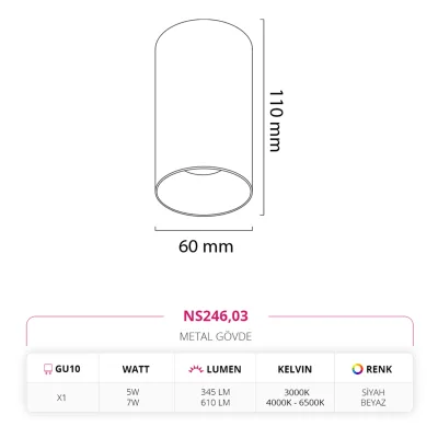 Nevo Sıva Üstü Led Spot Beyaz Siyah Ns246 — 3. görsel