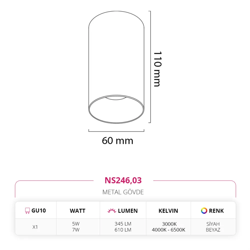 Nevo Sıva Üstü Led Spot Beyaz Siyah Ns246 — 3. görsel