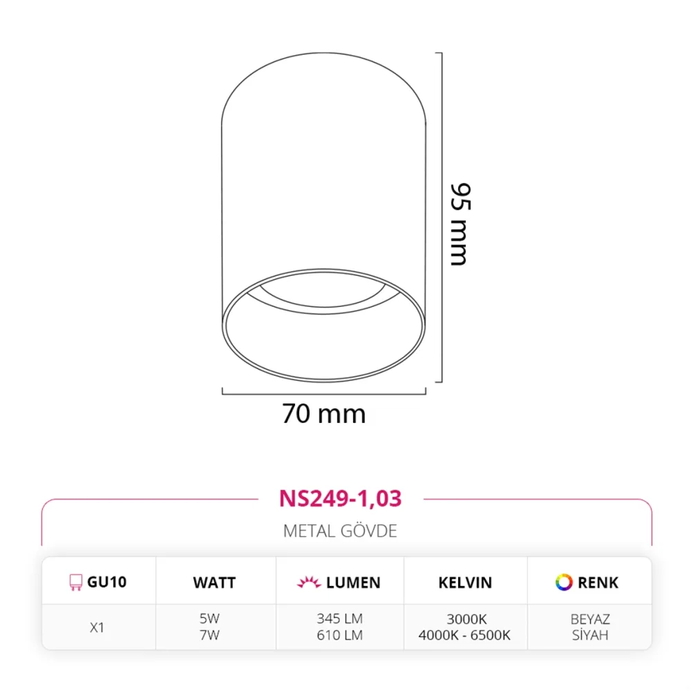 Nevo Sıva Üstü Led Spot Beyaz Siyah Ns249-1 — 2. görsel