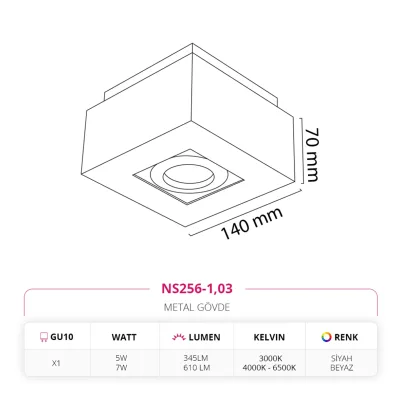 Nevo Sıva Üstü Led Spot Beyaz Siyah Ns256-1 — 2. görsel