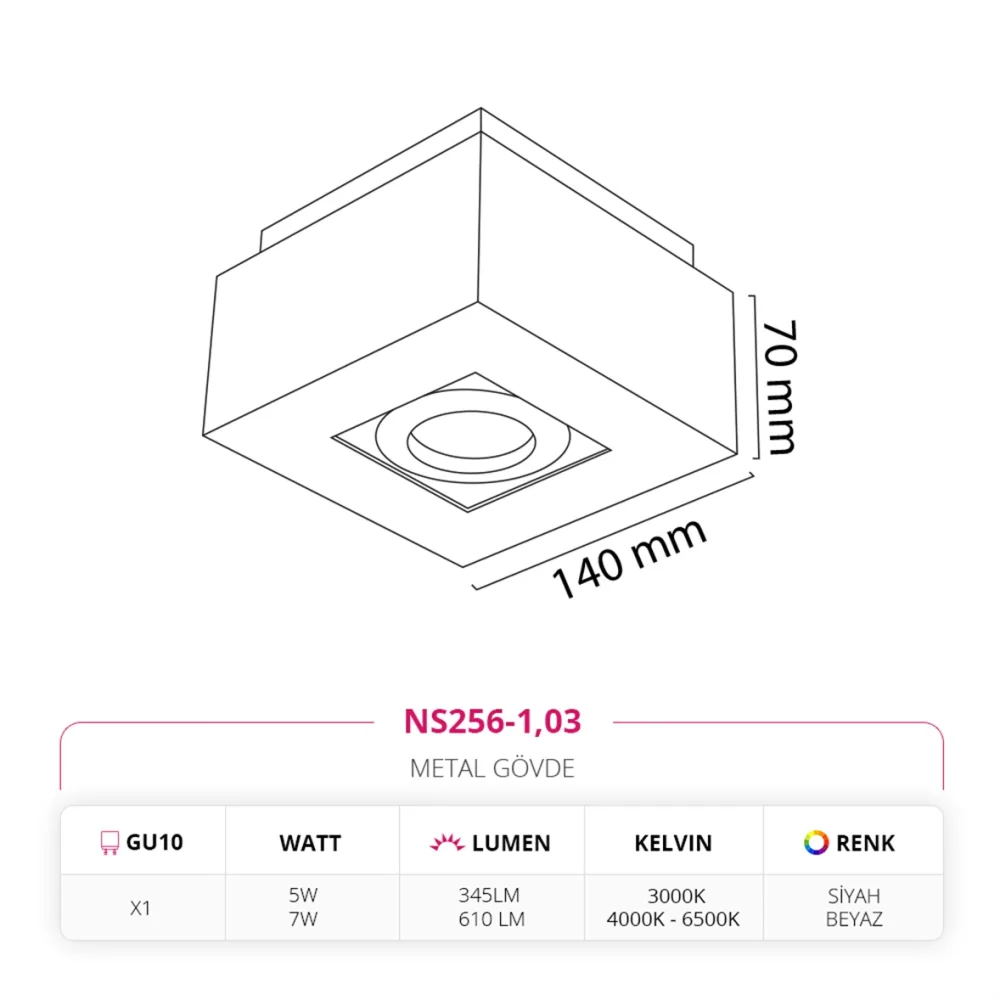 Nevo Sıva Üstü Led Spot Beyaz Siyah Ns256-1 — 2. görsel