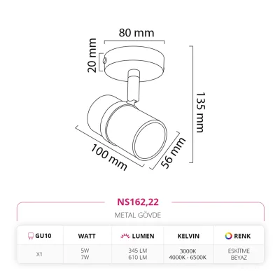 Nevo Sıva Üstü Led Spot Eskitme Beyaz Ns162 — 2. görsel